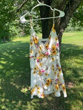 Express White Floral Spaghetti Strap Sundress with Yellow & Pink Blooms